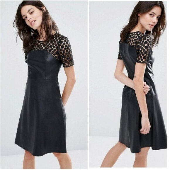Zara | Faux Leather and Lace Black Mini Dress - XS - Picture 1 of 11
